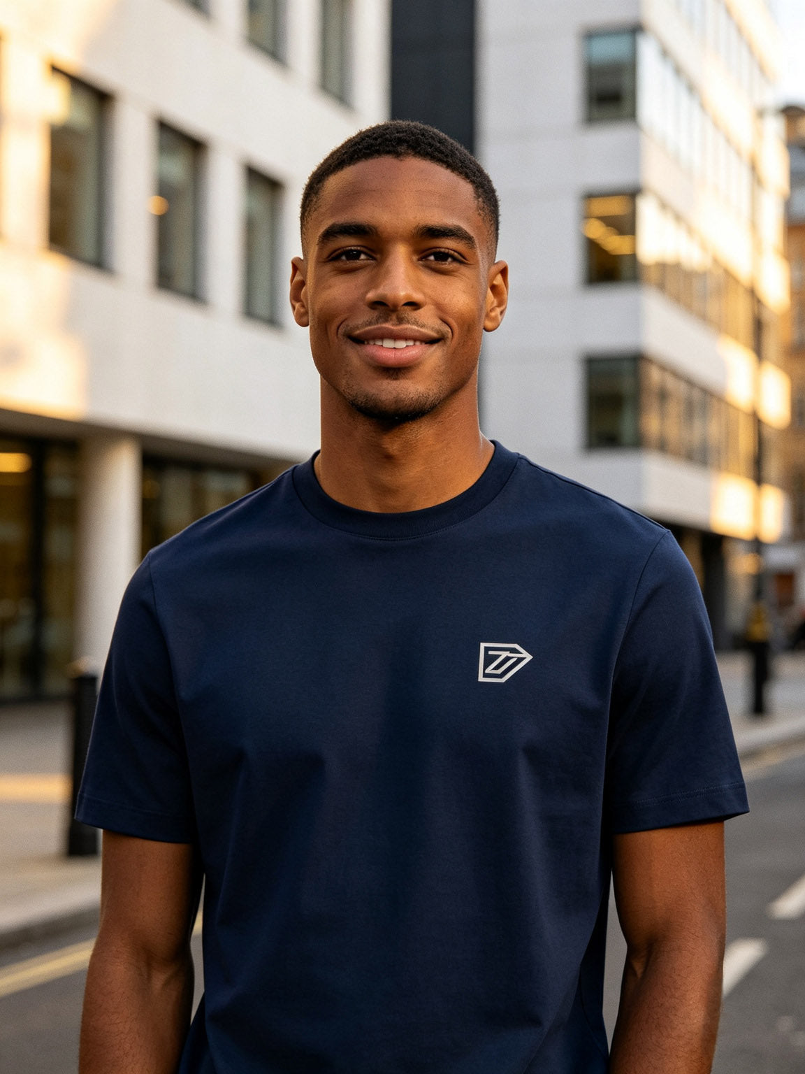 PREMIUM NAVY BLUE COTTON T-SHIRT WITH MINIMAL LOGO